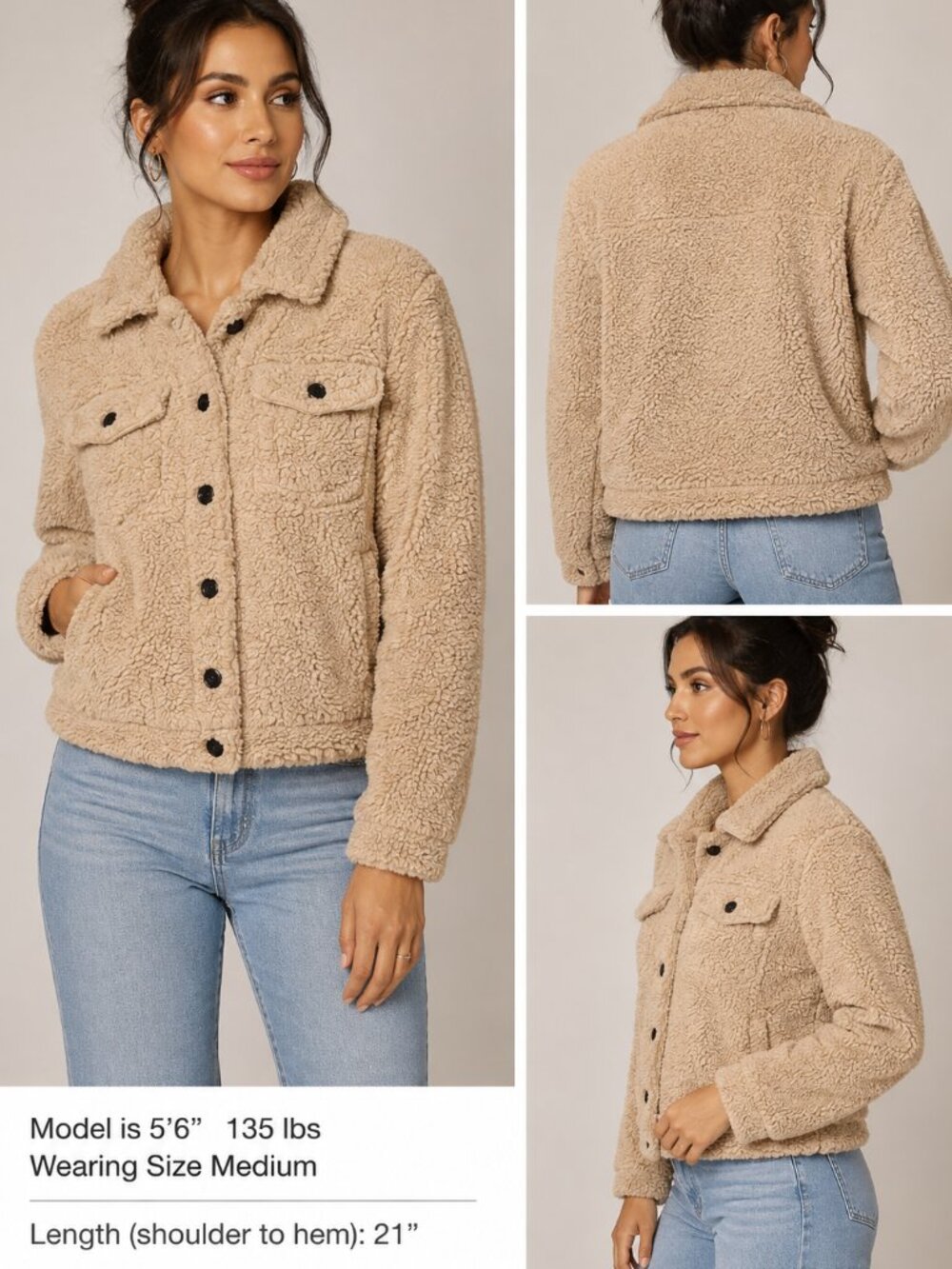 Fashion Nova Button Up Jacket Teddy Sherpa Fleece Trucker Style Womens Medium